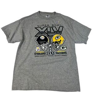 NFL Super Bowl XLV 2011 Steelers vs Packers T-Shirt Mens Large Gray Delta Pro